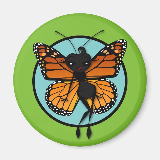 CUTE MONARCH BUTTERFLY DAM ROUND MAGNET (Framsidan)