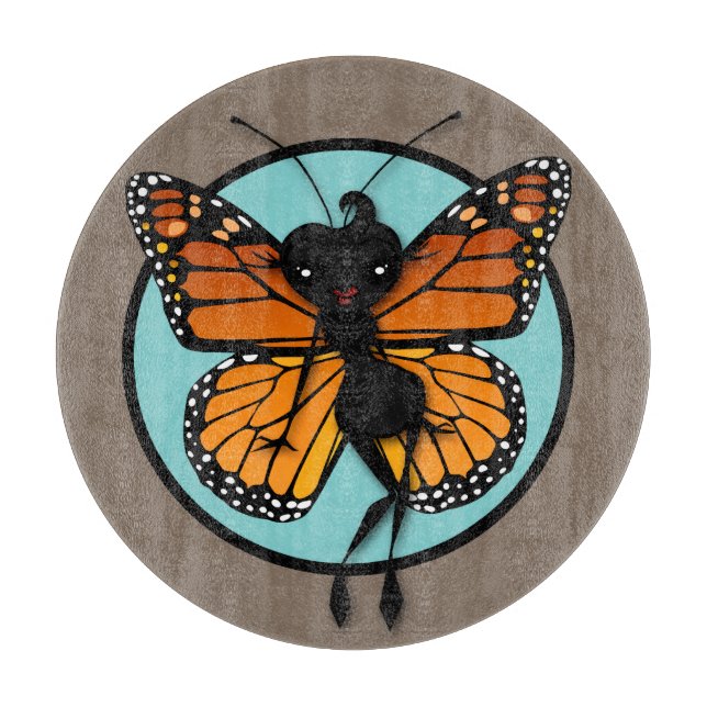 CUTE MONARCH BUTTERFLY ROUND CUTYARD BOARD (Framsidan)