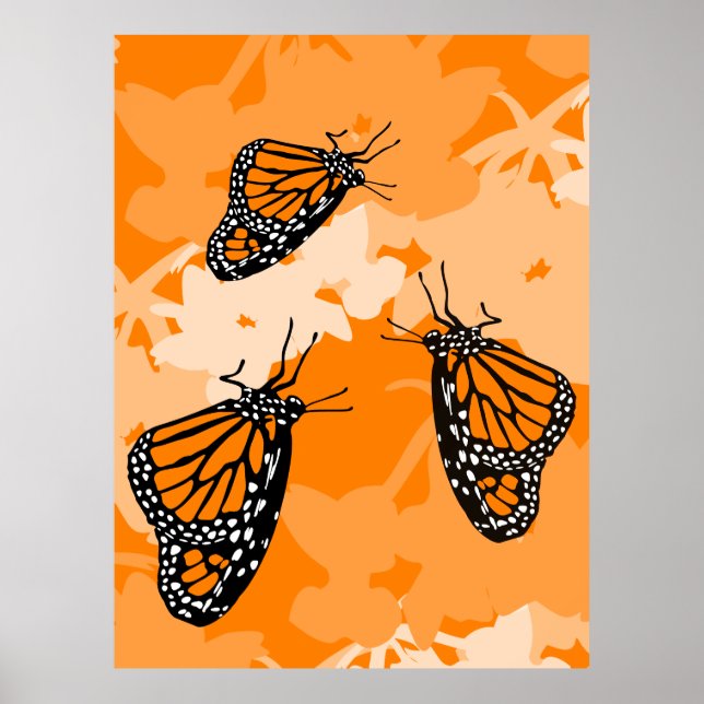 Cute Monarch Butterfly Trio på Svan Plant Poster (Framsidan)