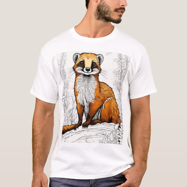 Cute Mongoose Illustration: Tecknad Sticker Stil T Shirt (Framsida)