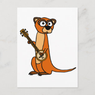 Cute Mongoose spelar Banjo Tecknad Vykort