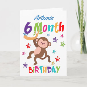 Cute Monkey 6 månaders födelsedag Kort