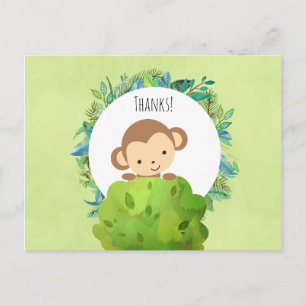 Cute Monkey bakom Bush Party Tack Vykort