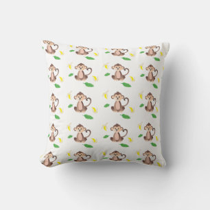 Cute Monkey Banana Tropical Löv Mönster Grönt Kudde