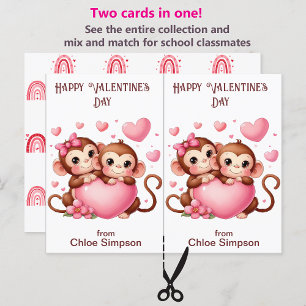 Cute Monkey Barn Valentine Party Classroom-kort Vykort
