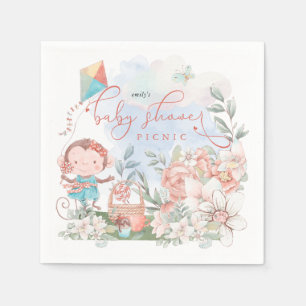 Cute Monkey Blommigts Natature Baby Shower Picnic Pappersservett