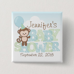 Cute Monkey; Blue & Grönt Baby Shower Knapp
