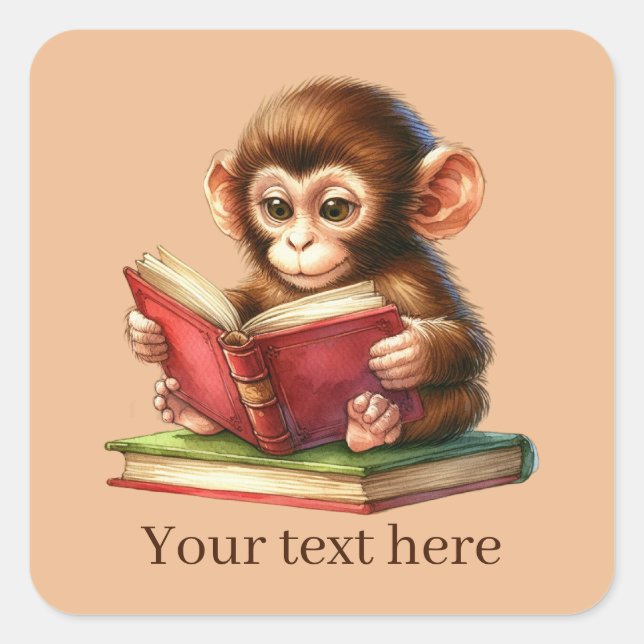 Cute Monkey bok älskare Fyrkantigt Klistermärke (Framsida)