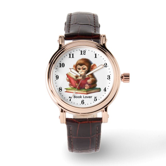 Cute monkey book lovers customizable armbandsur (Framsida)