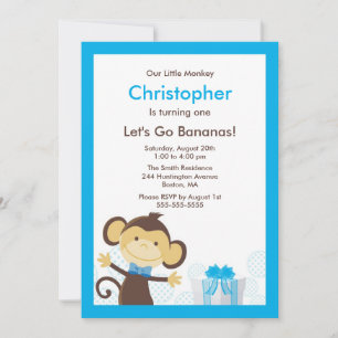 Cute Monkey Boy Birthday-inbjudan Inbjudningar