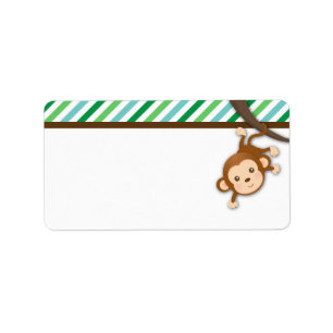 Cute Monkey Boy Jungle Safari Birthday Baby Shower Adressetikett