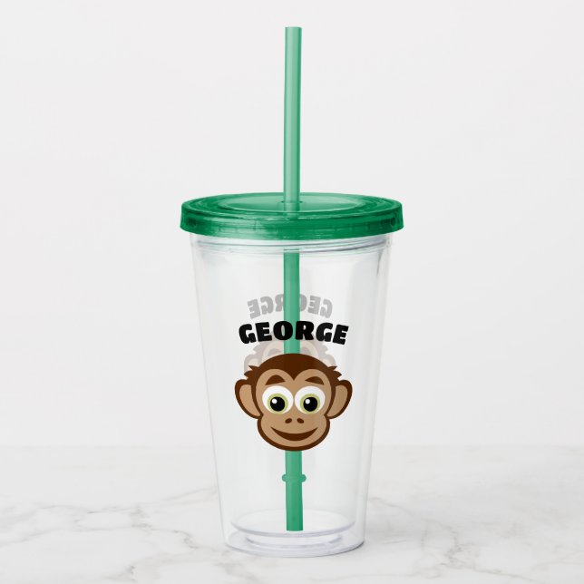 Cute monkey cartoon custom kid's name take away mugg (Framsida)