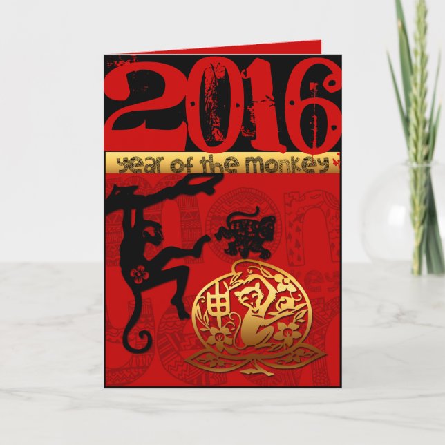 Cute Monkey Chinese anpassningsbar Year Zodiac Bir Helgkort (Framsida)