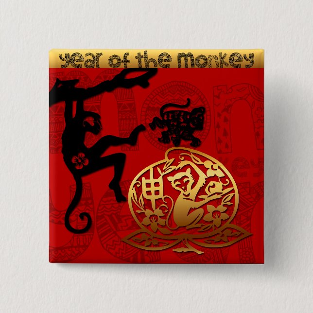 Cute Monkey Chinese Year Zodiac Birthday Button Knapp (Framsida)