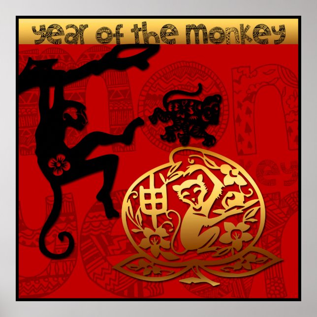 Cute Monkey Chinese Year Zodiac Birthday Poster (Framsidan)
