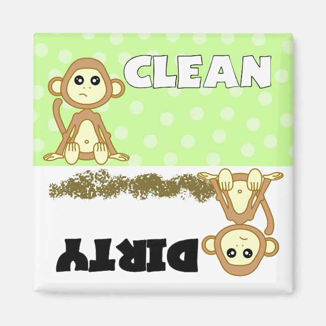 Cute Monkey Clean / Dirty Dishwasher Magnet (Framsidan)