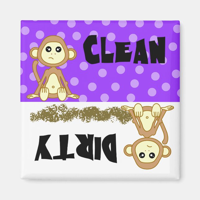 Cute Monkey Clean / Dirty Lila Dishwasher Magnet (Framsidan)