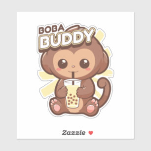 CUTE MONKEY DRINKING BOBA TEA KLISTERMÄRKEN