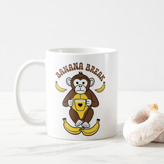 Cute Monkey Drinking Coffee - Banana Break Kaffemugg (Med munk)