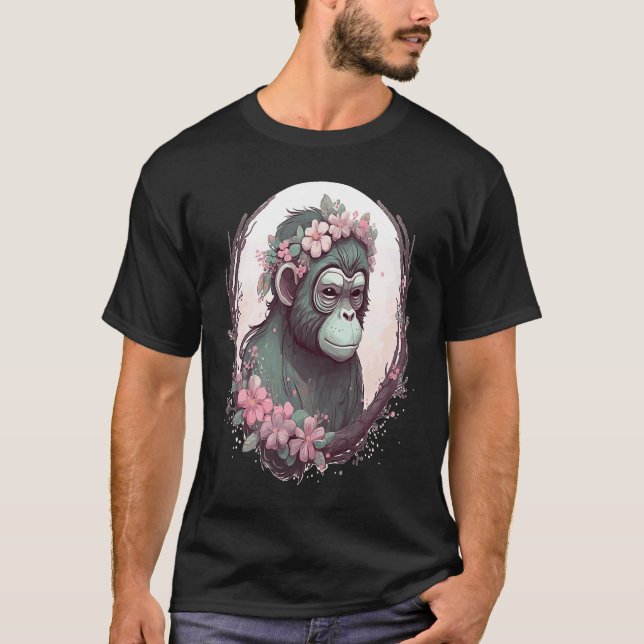 Cute Monkey Flower Crown Monkeys T Shirt (Framsida)