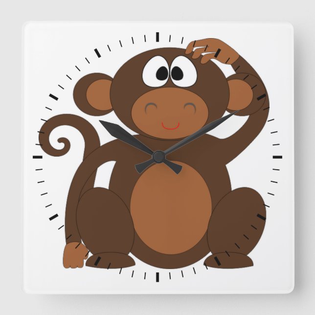 Cute Monkey Fyrkantig Klocka (Framsida)