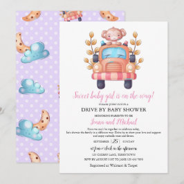 Cute Monkey Girl Baby Shower Drive Through    Inbjudningar