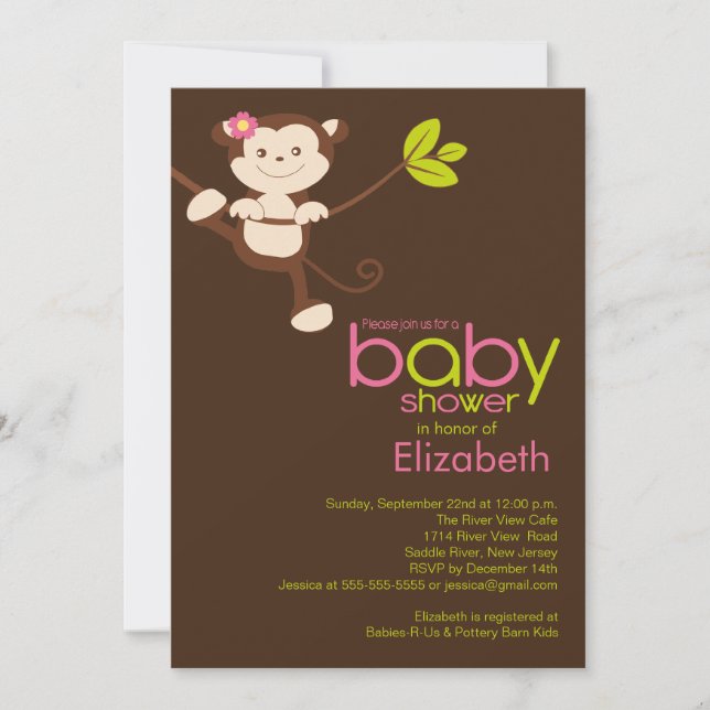 Cute Monkey Girl Baby Shower-inbjudan Inbjudningar (Framsida)