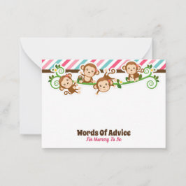Cute Monkey Girl Jungle Advice Card Baby Shower Anteckningskort