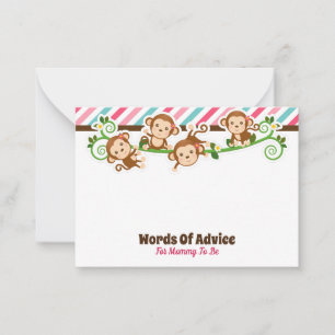 Cute Monkey Girl Jungle Advice Card Baby Shower Anteckningskort
