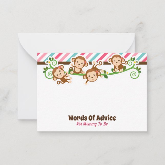 Cute Monkey Girl Jungle Advice Card Baby Shower Anteckningskort (Framsida)