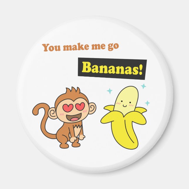 Cute Monkey Go Bananas Corny Pun Magnet (Framsidan)