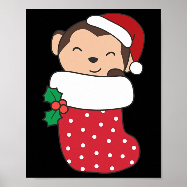 Cute Monkey i julklapp för jul Poster (Framsidan)