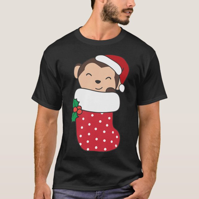 Cute Monkey i julklapp för jul T Shirt (Framsida)