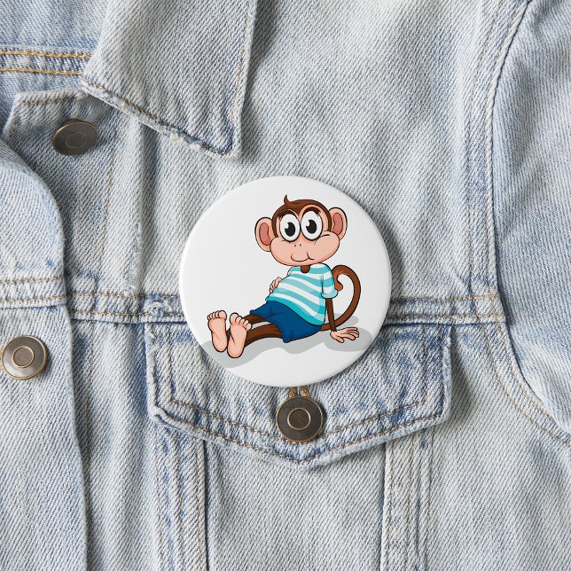 Cute Monkey in Blue Striped Shirt and Shorts Knapp (Skapare uppladdad)
