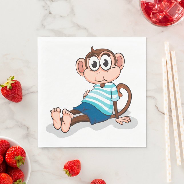 Cute Monkey in Blue Striped Shirt and Shorts Pappersservett (Skapare uppladdad)