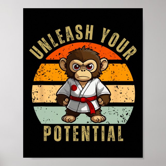 Cute Monkey Japansk Self Defence Karate Poster (Framsidan)