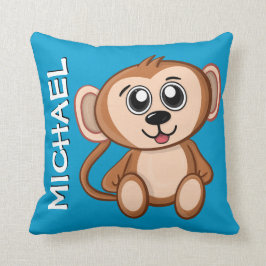 Cute Monkey Jungle Blue Tecknad Rainforest Namn Kudde