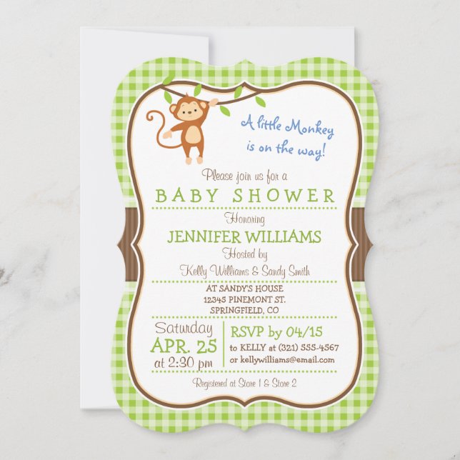 Cute Monkey; Jungle Theme Baby Shower-inbjudan Inbjudningar (Framsida)
