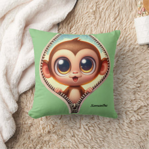Cute Monkey Kids Anpassade Namn Kudde