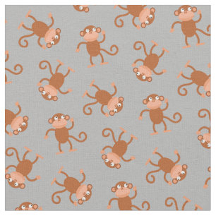 Cute Monkey Kids Baby Nursery Grått Tyg