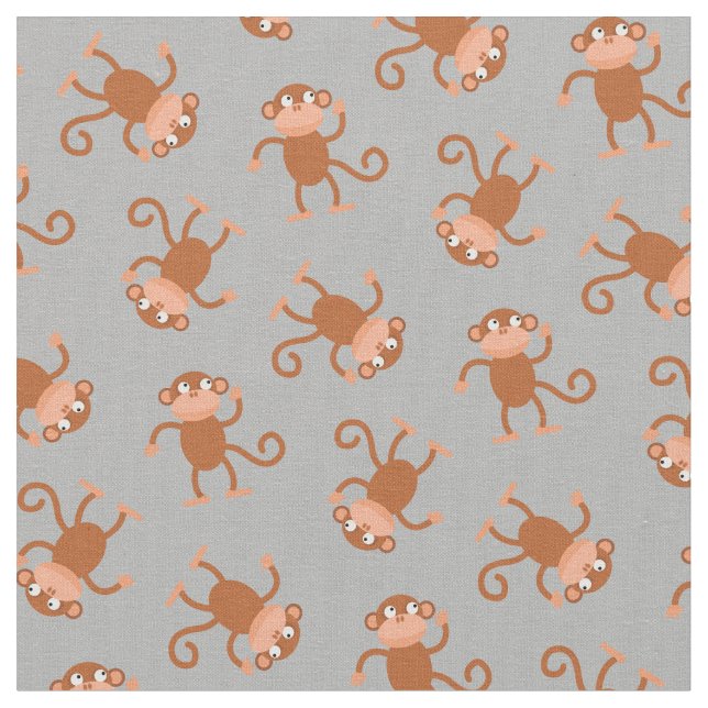 Cute Monkey Kids Baby Nursery Grått Tyg (Närbild)