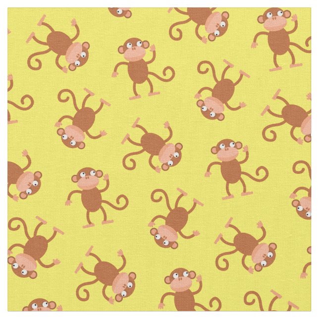 Cute Monkey Kids Baby Nursery Gult Tyg (Närbild)