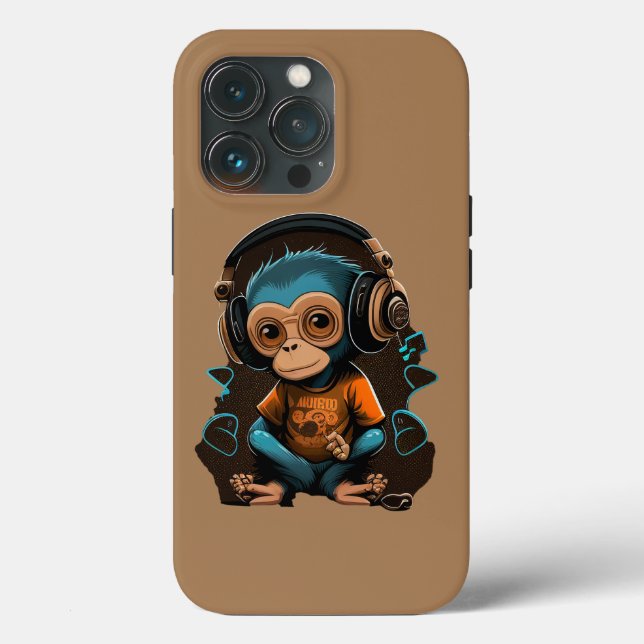 Cute Monkey Listening Music, Music Immersed Monkey (Baksida )