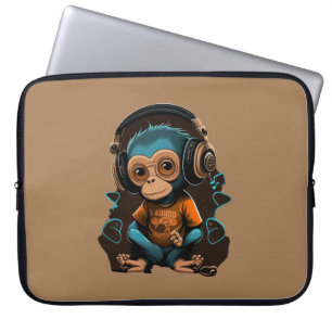 Cute Monkey Listening Music, Music Immersed Monkey Laptop Fodral