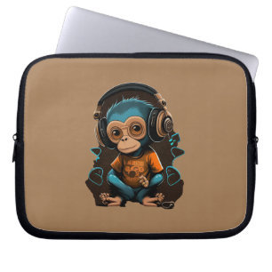 Cute Monkey Listening Music, Music Immersed Monkey Laptop Fodral
