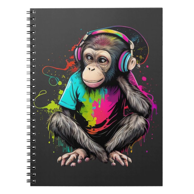 Cute Monkey Listening Music, Music Obssed Monkey Anteckningsbok (Framsidan)