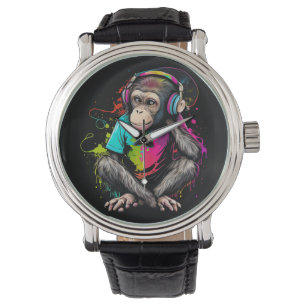 Cute Monkey Listening Music, Music Obssed Monkey Armbandsur