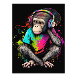 Cute Monkey Listening Music, Music Obssed Monkey Fototryck