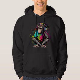Cute Monkey Listening Music, Music Obssed Monkey Hoodie