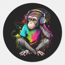 Cute Monkey Listening Music, Music Obssed Monkey Runt Klistermärke